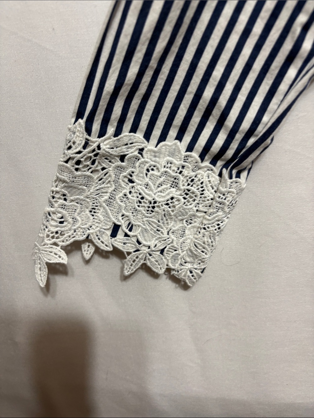 Dainty Jewells Navy & White Striped Lace-Trim Shirt Dress - Picture 2 of 10